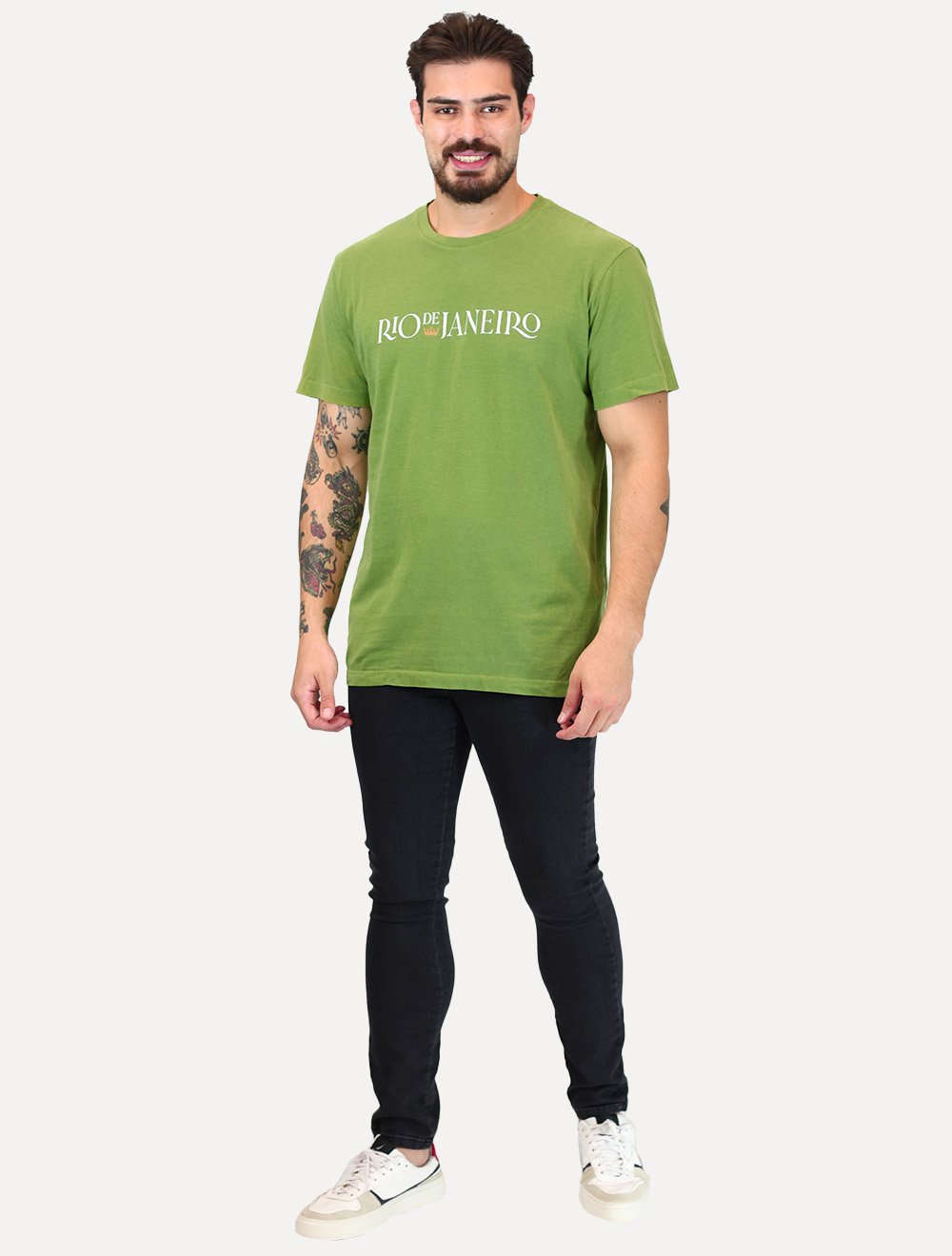 Camiseta Osklen Masculina Slim Stone Rio Serif Verde Médio