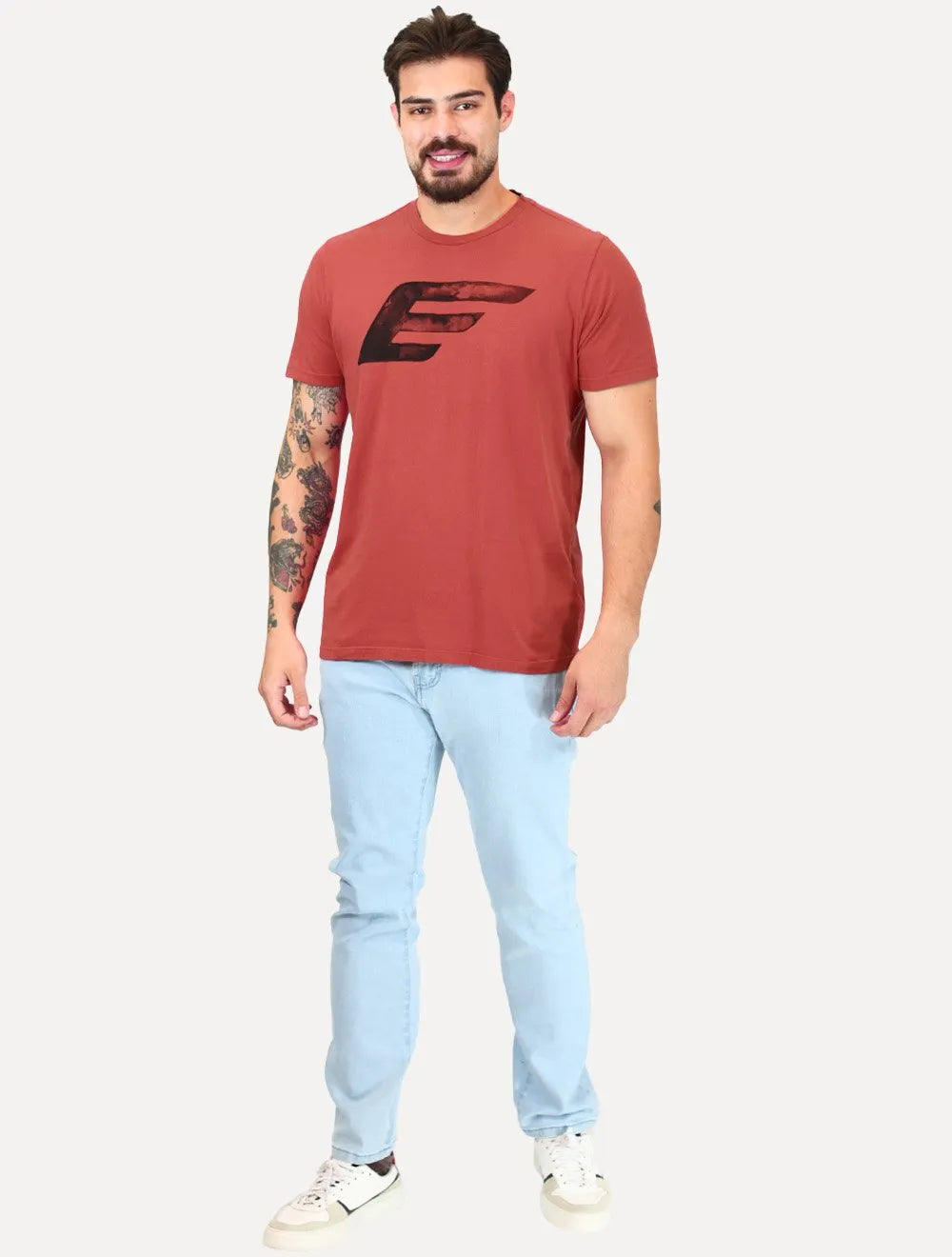 Camiseta Ellus Masculina Cotton Fine Maxi Splash Logo Vermelho Cereja