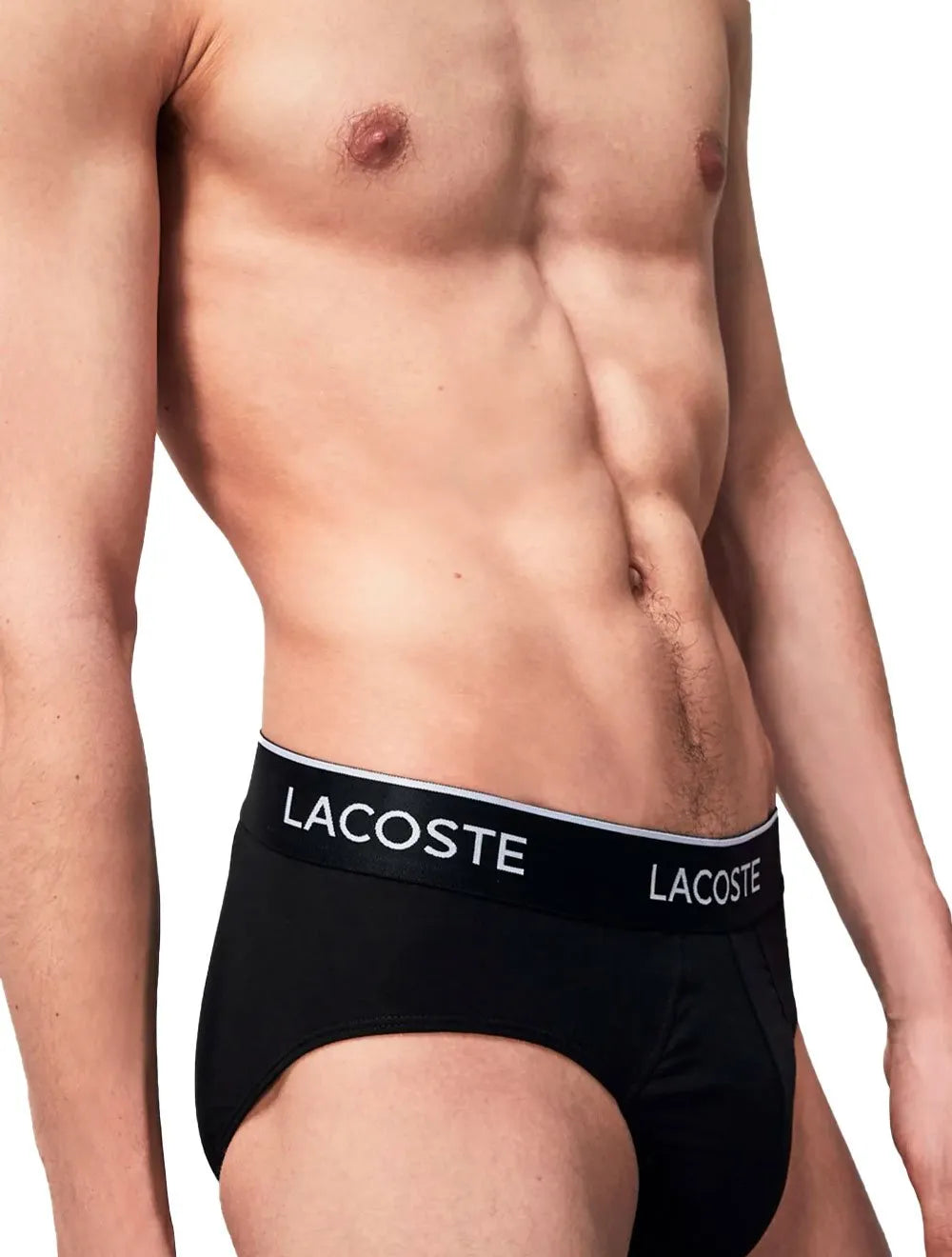 Cueca Lacoste Brief Slip Colored Lettered Waist Branca/ Grafite/ Preta Pack 3UN