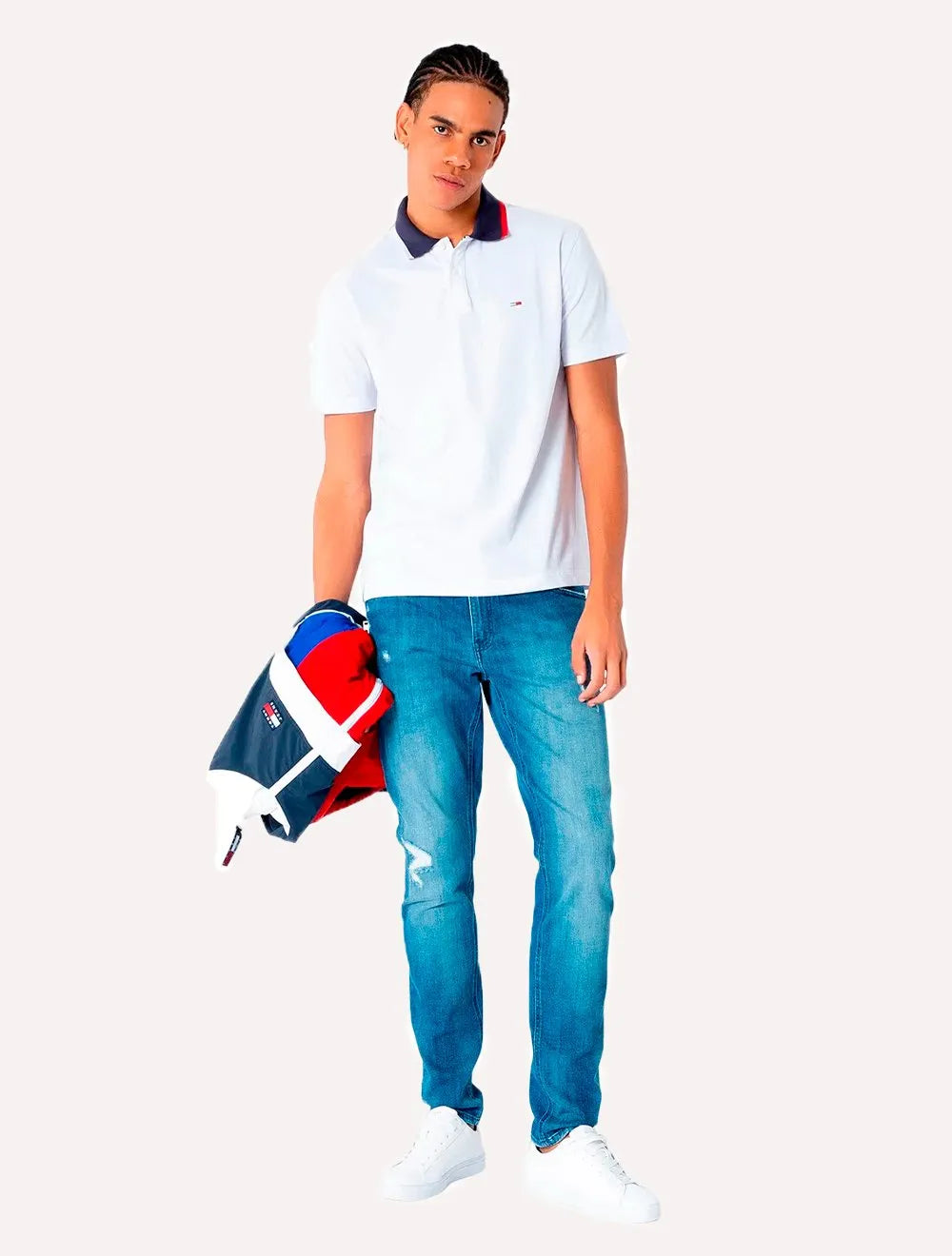 Polo Tommy Jeans Masculina Regular Flag Neck Branca