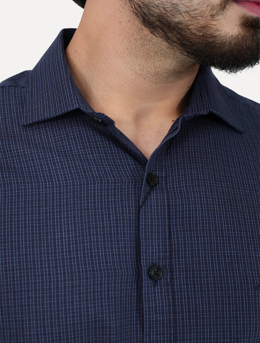 Camisa Dudalina Masculina Slim Superfine Cotton Xadrez Grid Azul Marinho