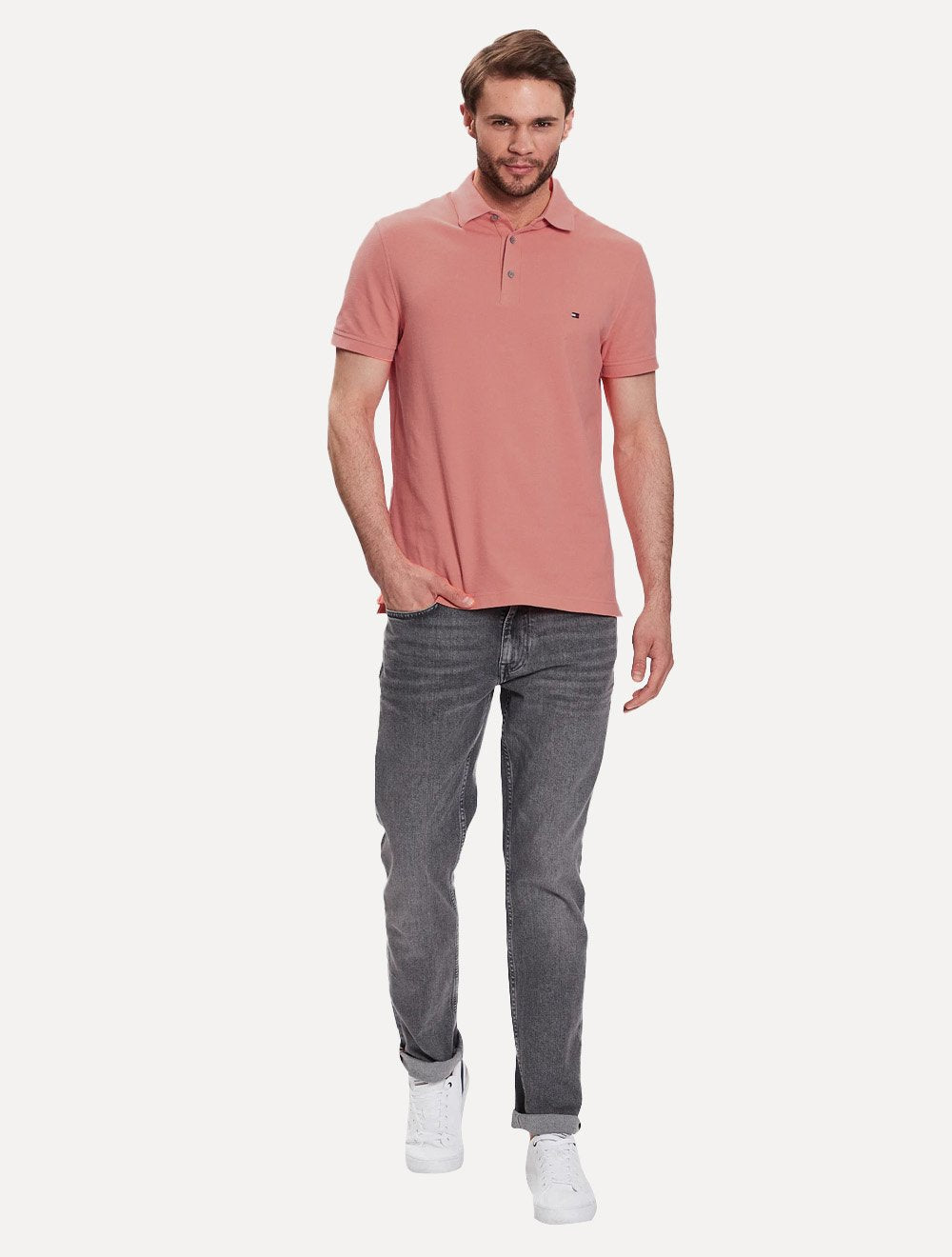 Polo Tommy Hilfiger Masculina Slim Piquet 1985 Rosé