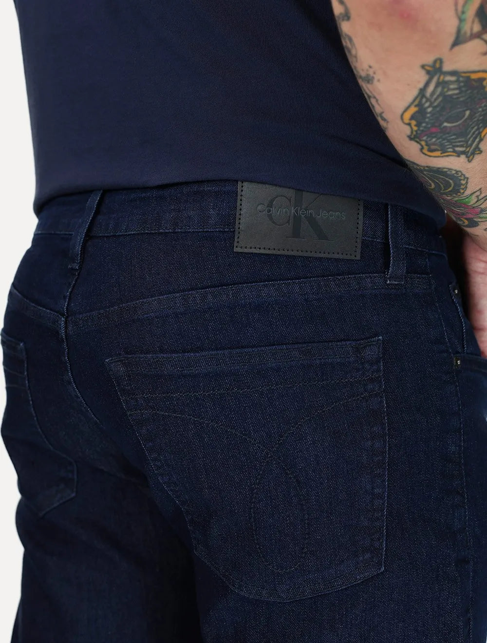 Calça Calvin Klein Jeans Masculina Straight Five Pockets Azul Marinho