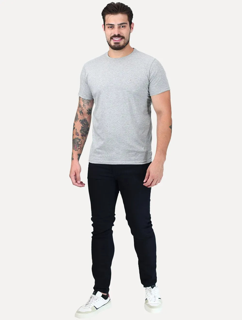Camiseta Aramis Masculina Basic Lisa Light Logo Cinza Mescla