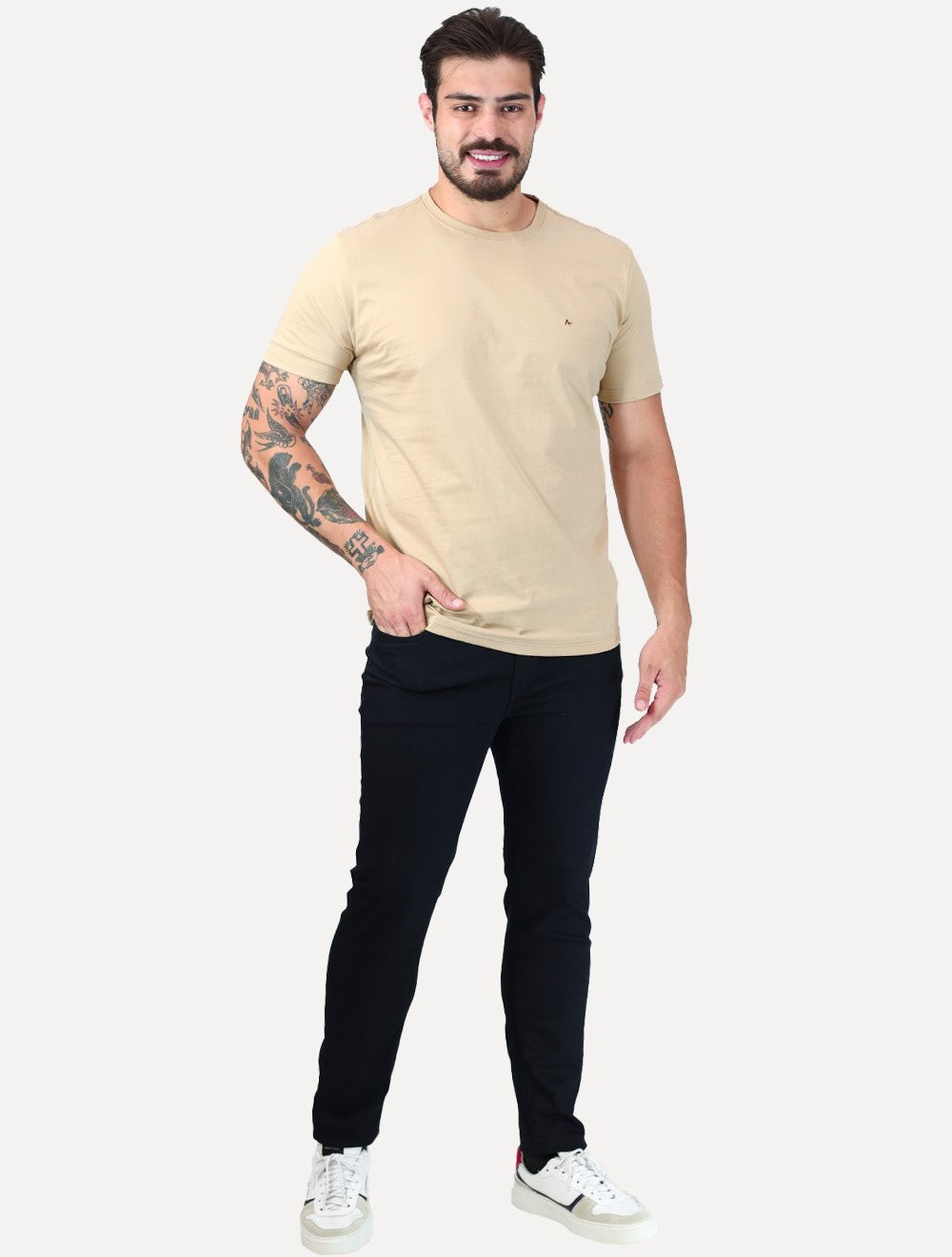 Camiseta Aramis Masculina Basic Lisa Amêndoa