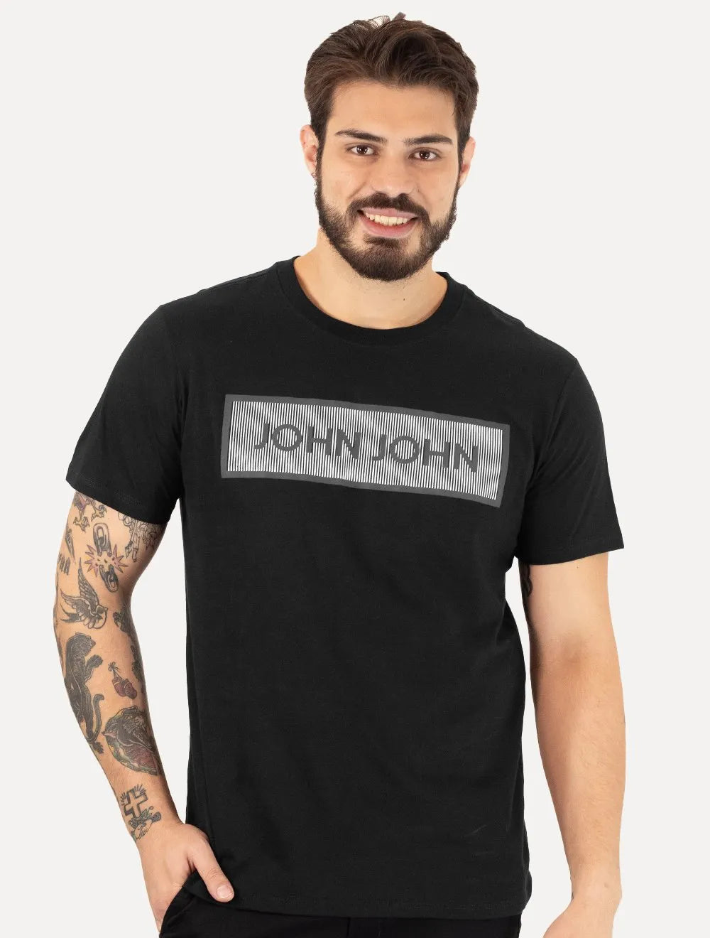 Camiseta John John Masculina Slim Outline Logo Preta