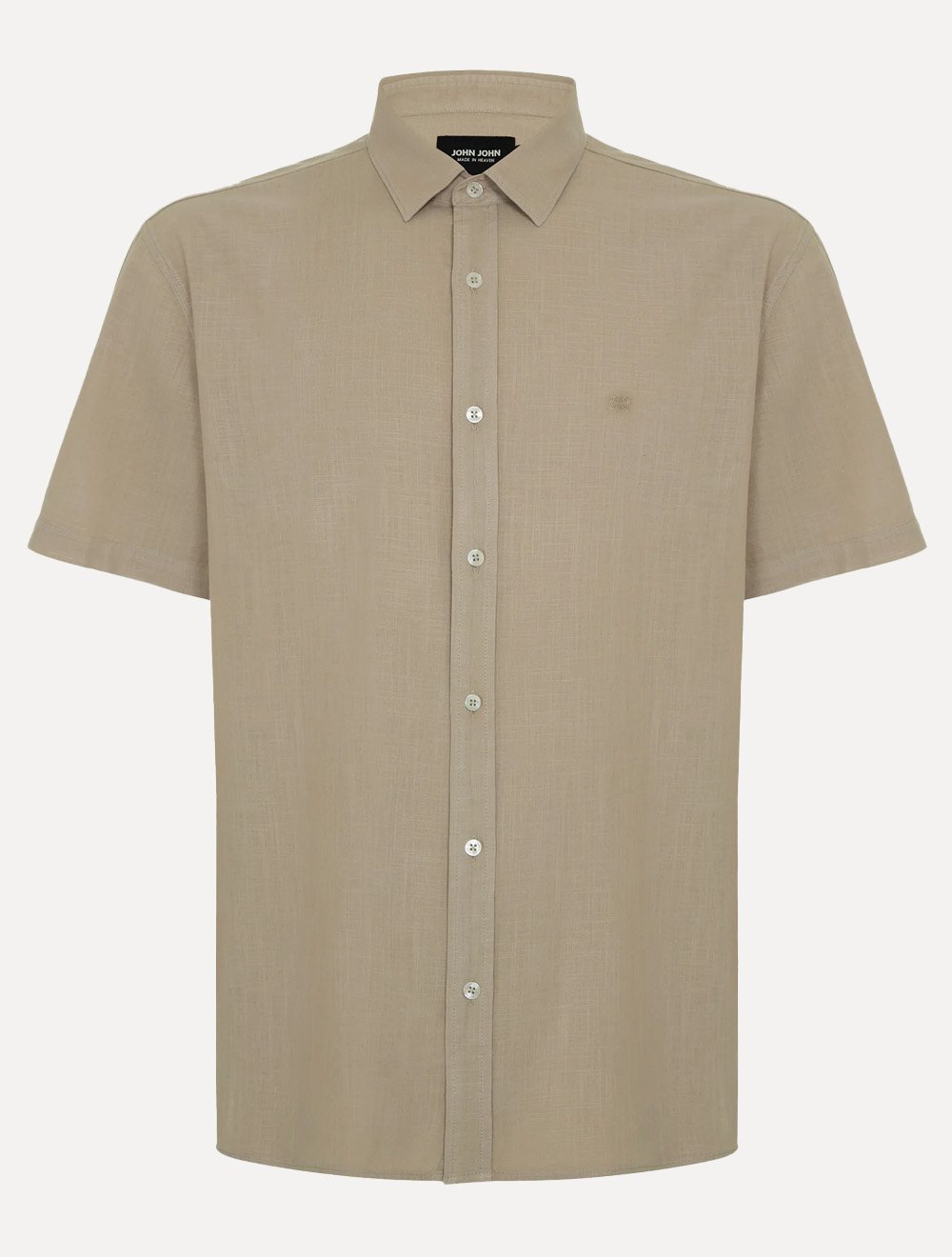 Camisa John John Masculina Relaxed Manga Curta Cotton Cáqui Claro