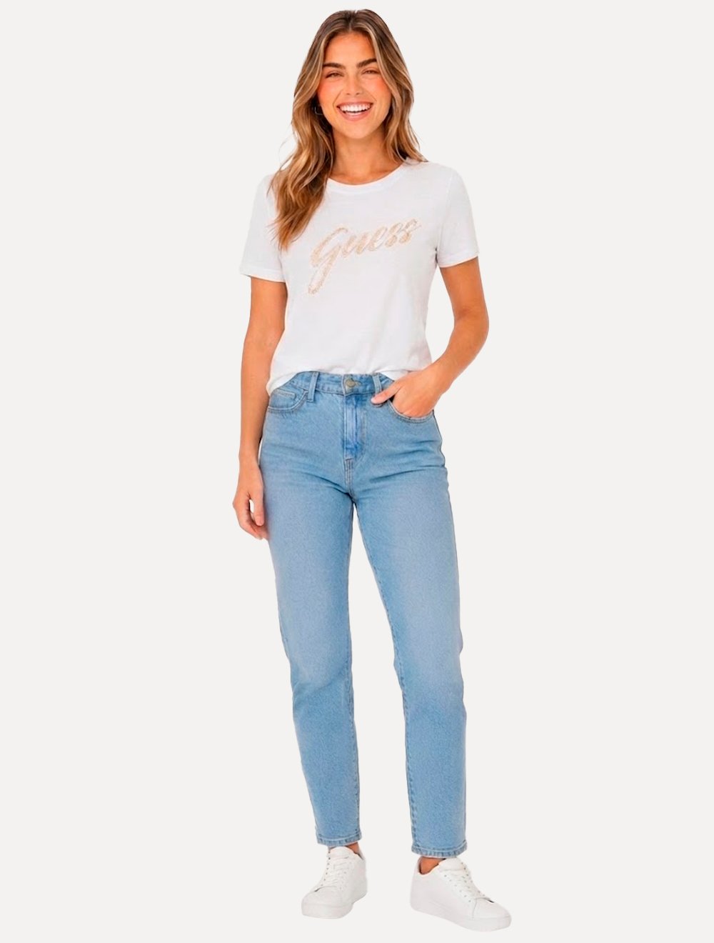 Camiseta Guess Feminina Signature Bright Logo Branca