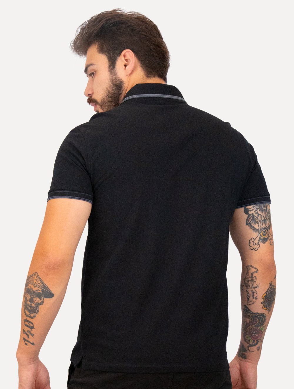 Polo Dudalina Masculina Piquet Gola Frisos Degrade Preta