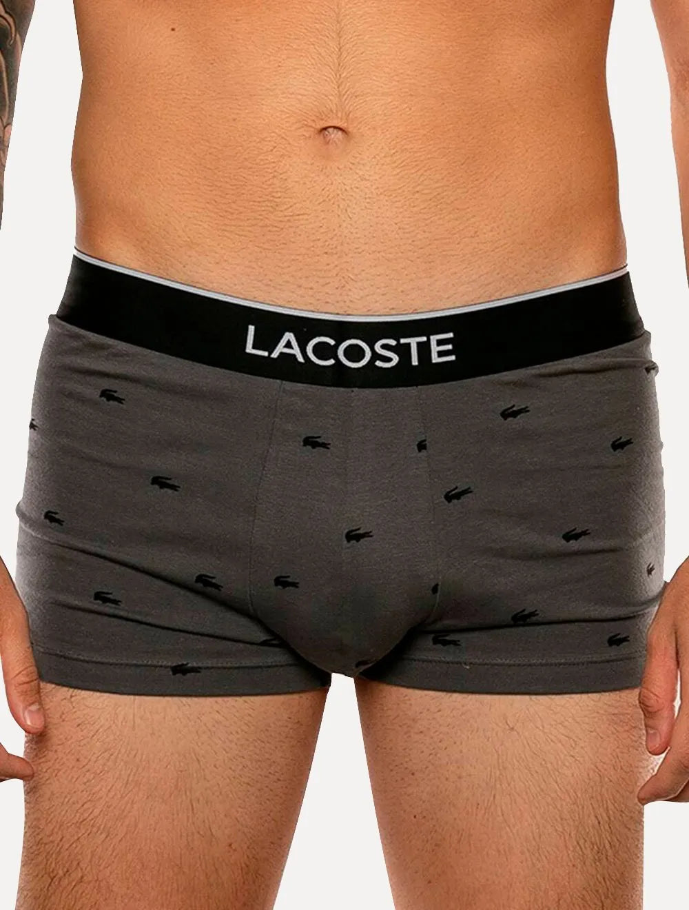 Cueca Lacoste Trunk Boxer Jersey Croco Print Branca Preta Cinza Pack 3UN