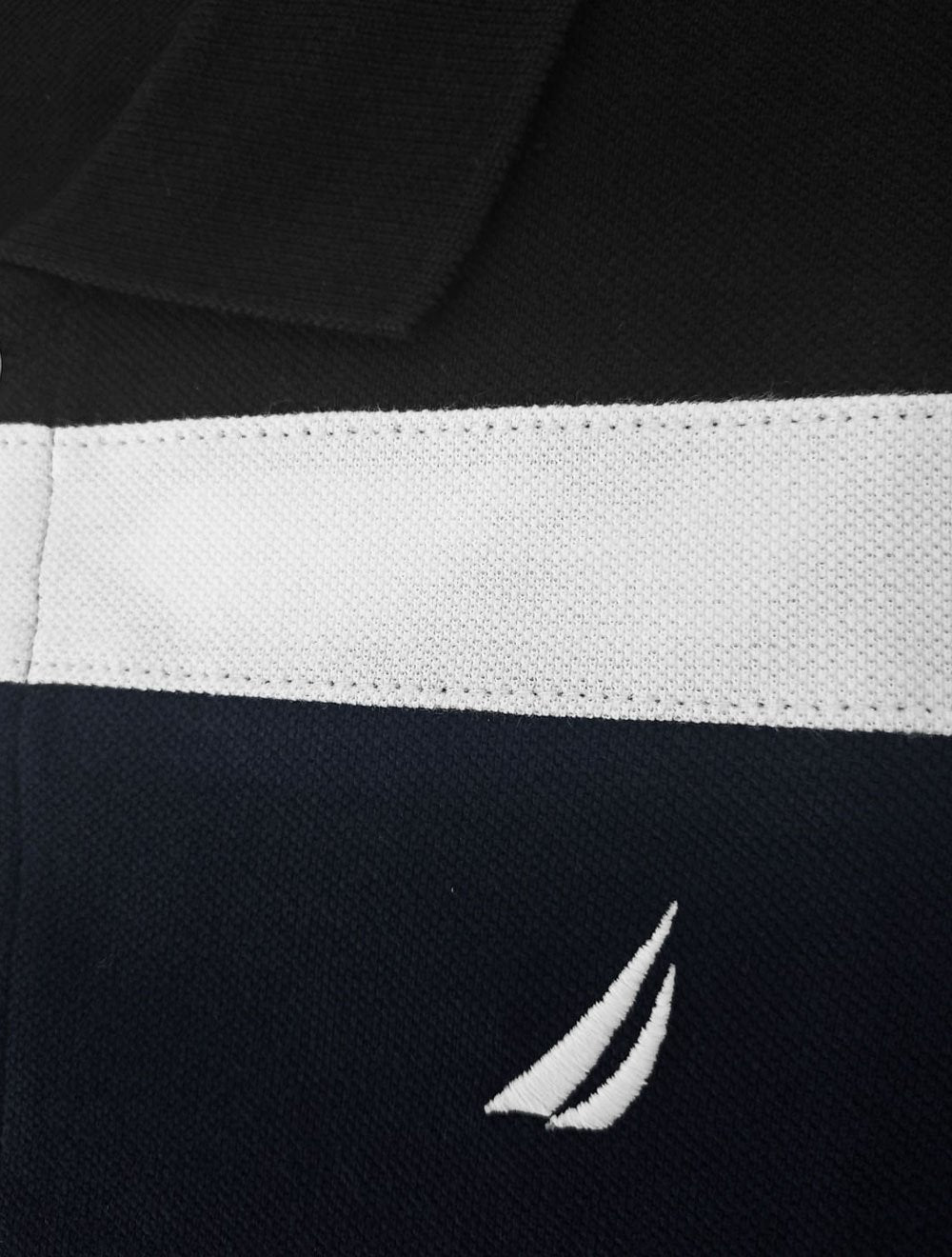 Polo Nautica Masculina Piquet Chest Sash Logo Sail Marinho/Preta