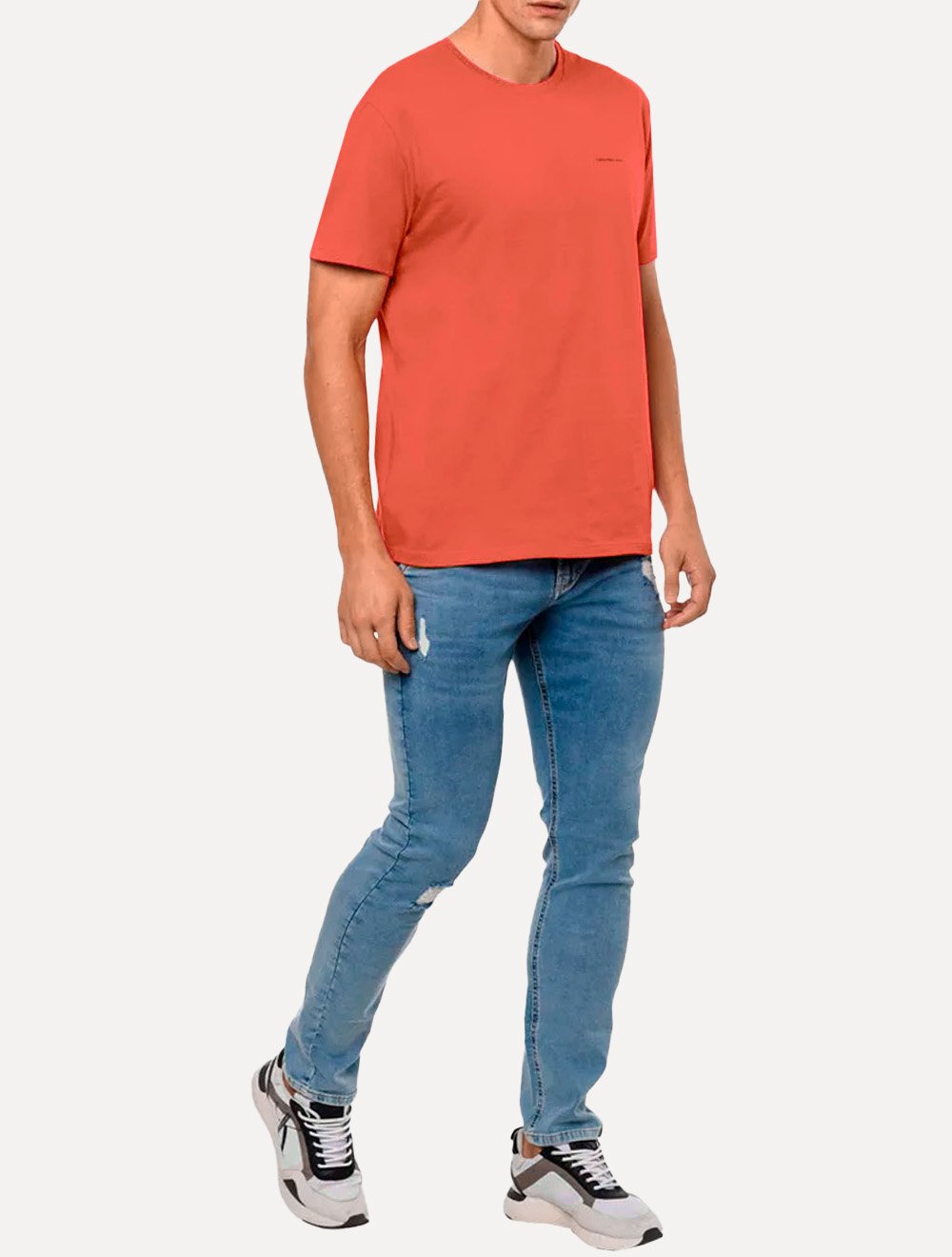 Camiseta Calvin Klein Jeans Masculina Dark New Logo Laranja Escuro