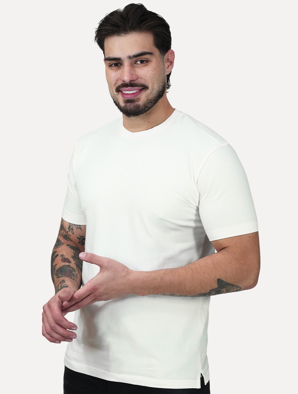 Camiseta K&J Black Cotton Flex Slim Off-White
