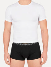 Cueca Empório Armani Boxer Trunk Lisa White Logo Preta Pack 2UN