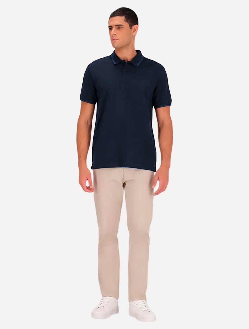 Polo Calvin Klein Piquet Regular Básica Friso Azul Marinho
