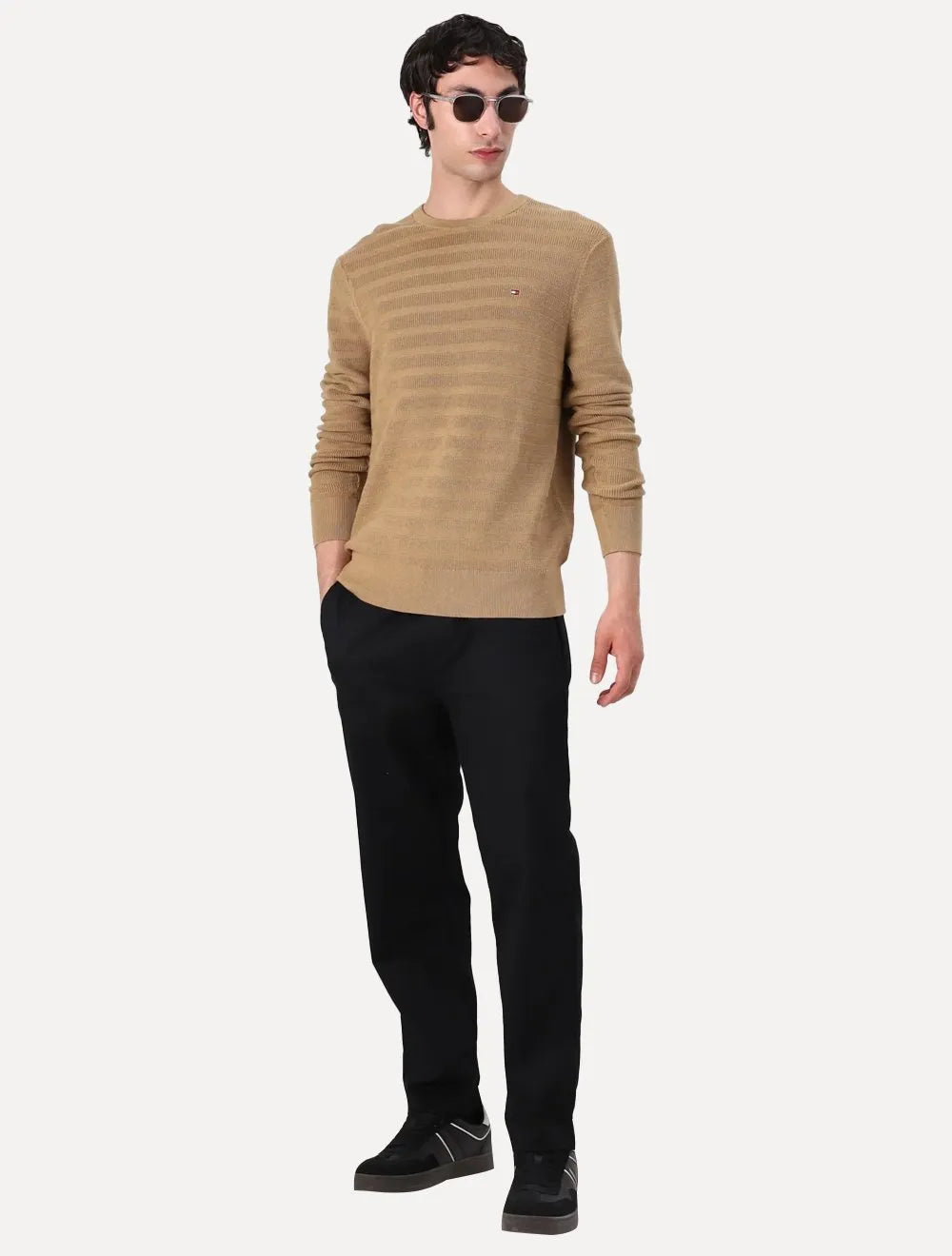 Suéter Tommy Jeans Masculino C-Neck Stripe Structured Cáqui