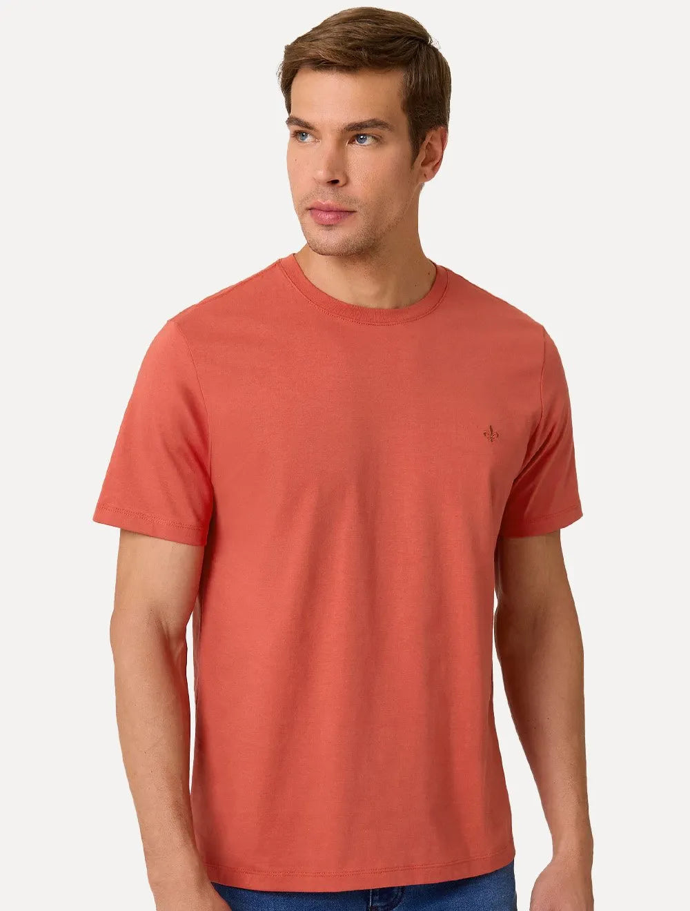 Camiseta Dudalina Masculina Essentials Modal Logo Laranja Médio