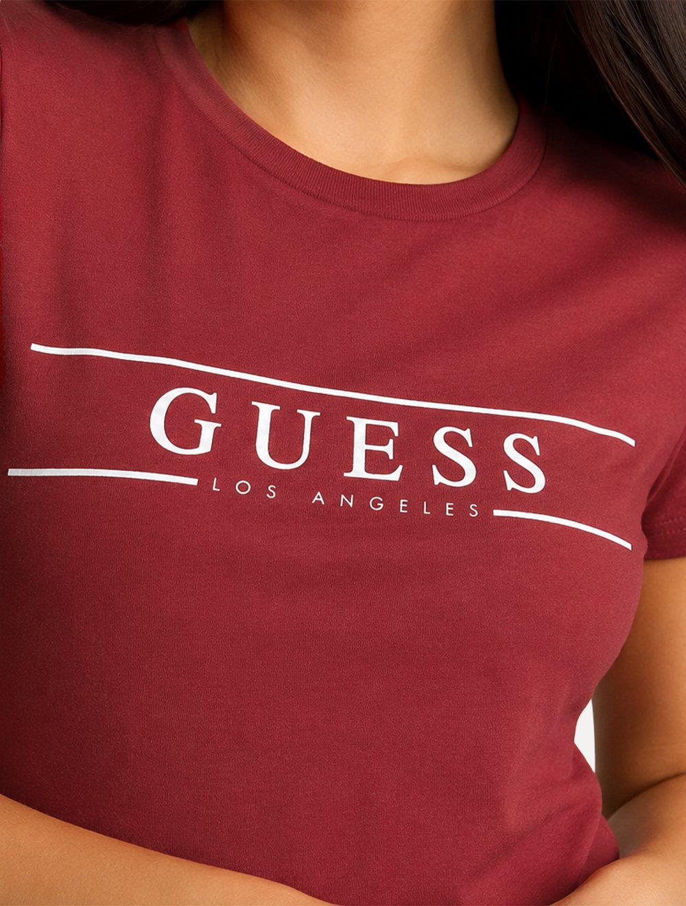 Camiseta Guess Feminina Los Angeles White Line Logo Vermelha