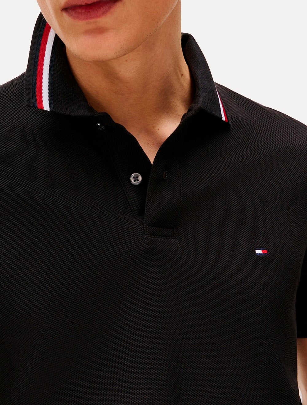 Polo Tommy Hilfiger Masculina Regular Fit Collar Preto