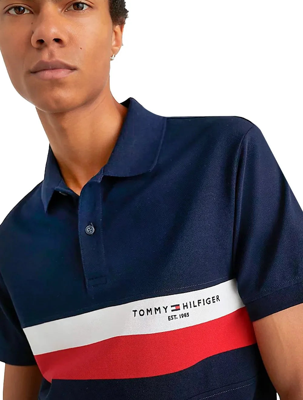 Polo Tommy Hilfiger Piquet Slim Colourblock Azul Marinho