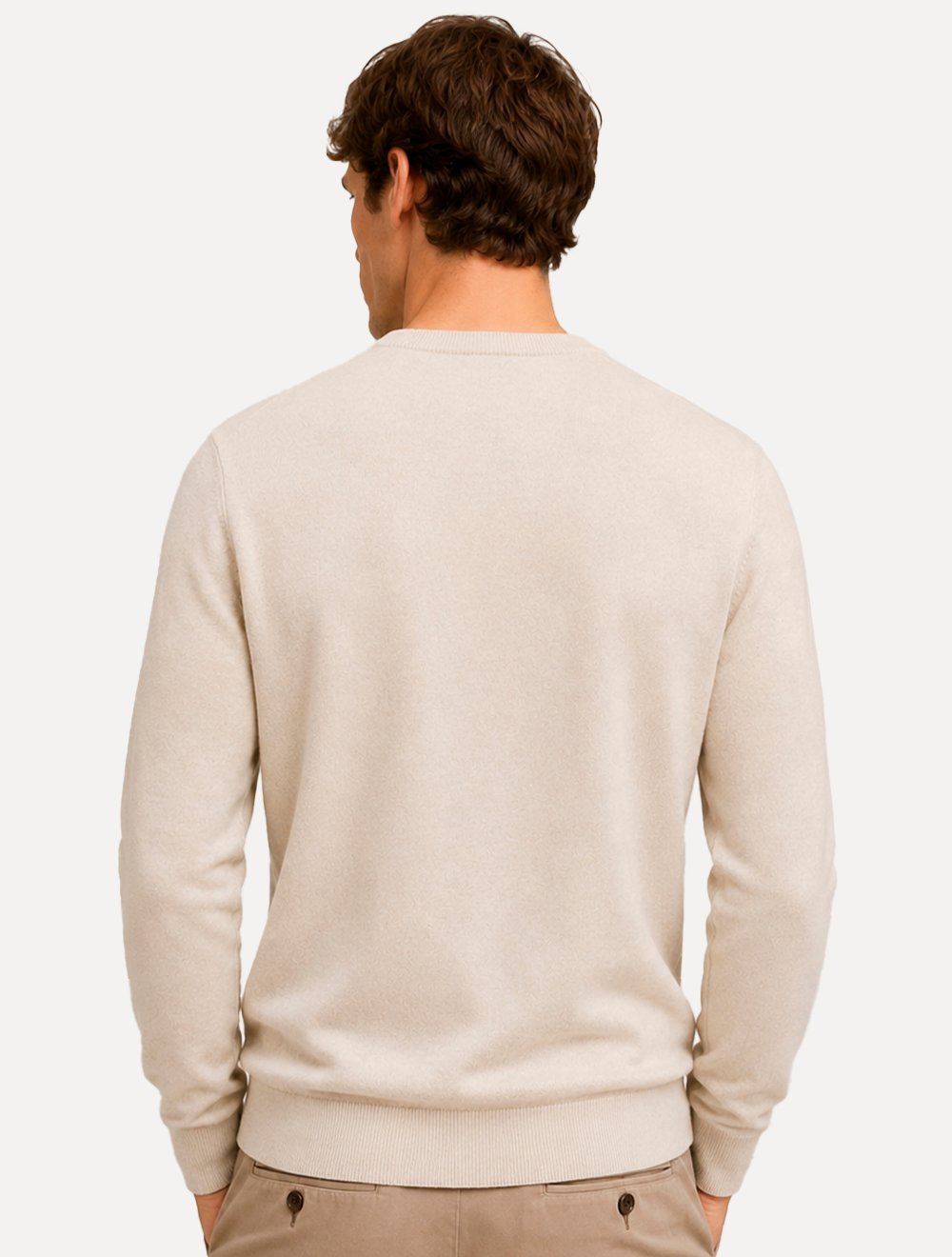Suéter Tommy Hilfiger Masculino Crewneck Essential Cotton Areia Claro