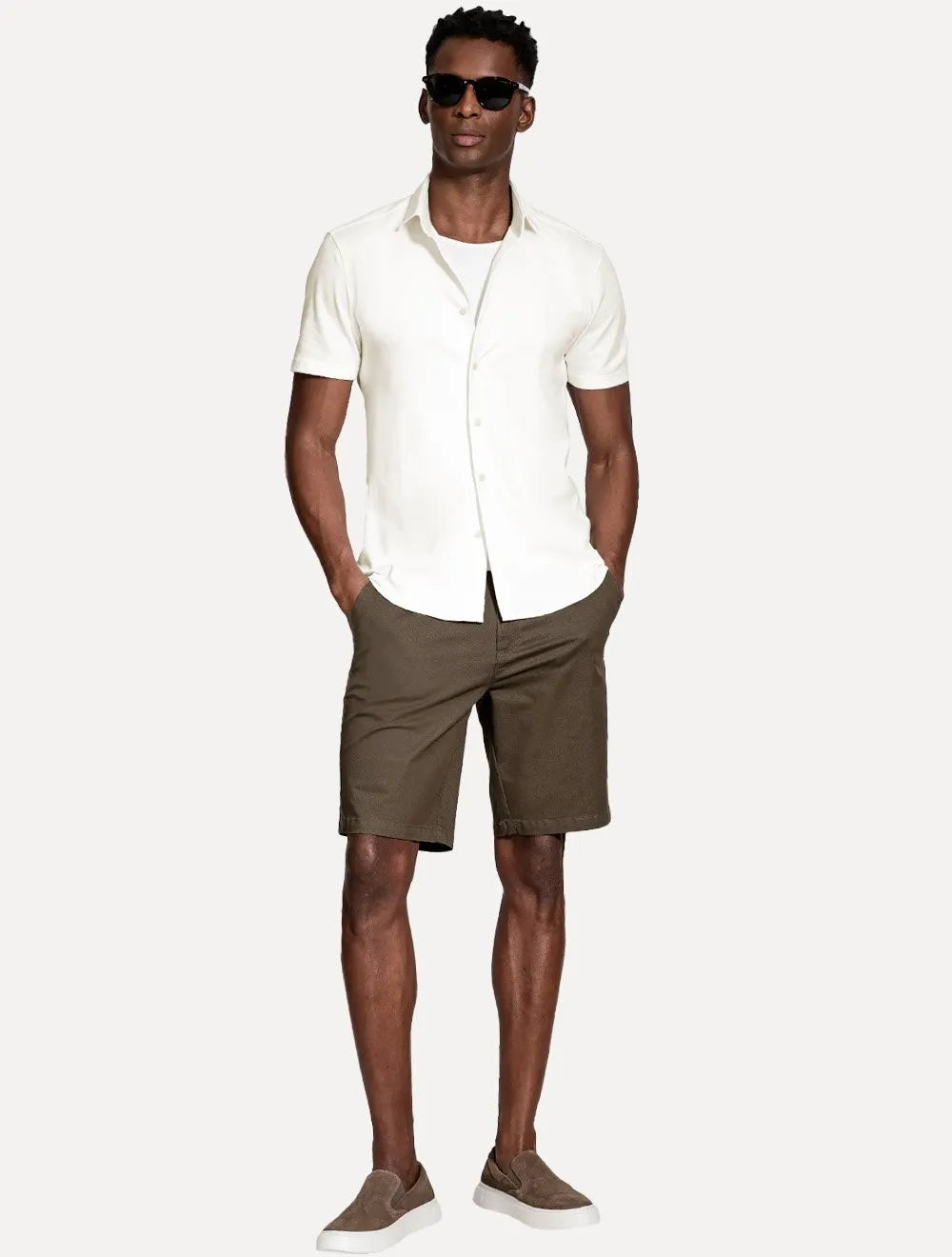 Camisa Aramis Masculina Manga Curta Slim Mista Italia Off White