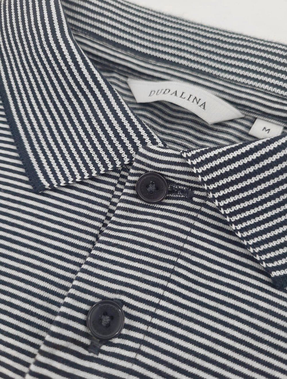 Polo Dudalina Masculina Malha Mini Stripes Azul Marinho