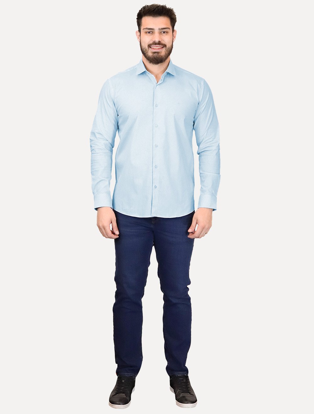 Camisa Aramis Masculina Slim Tricoline Liso Stretch Azul Claro