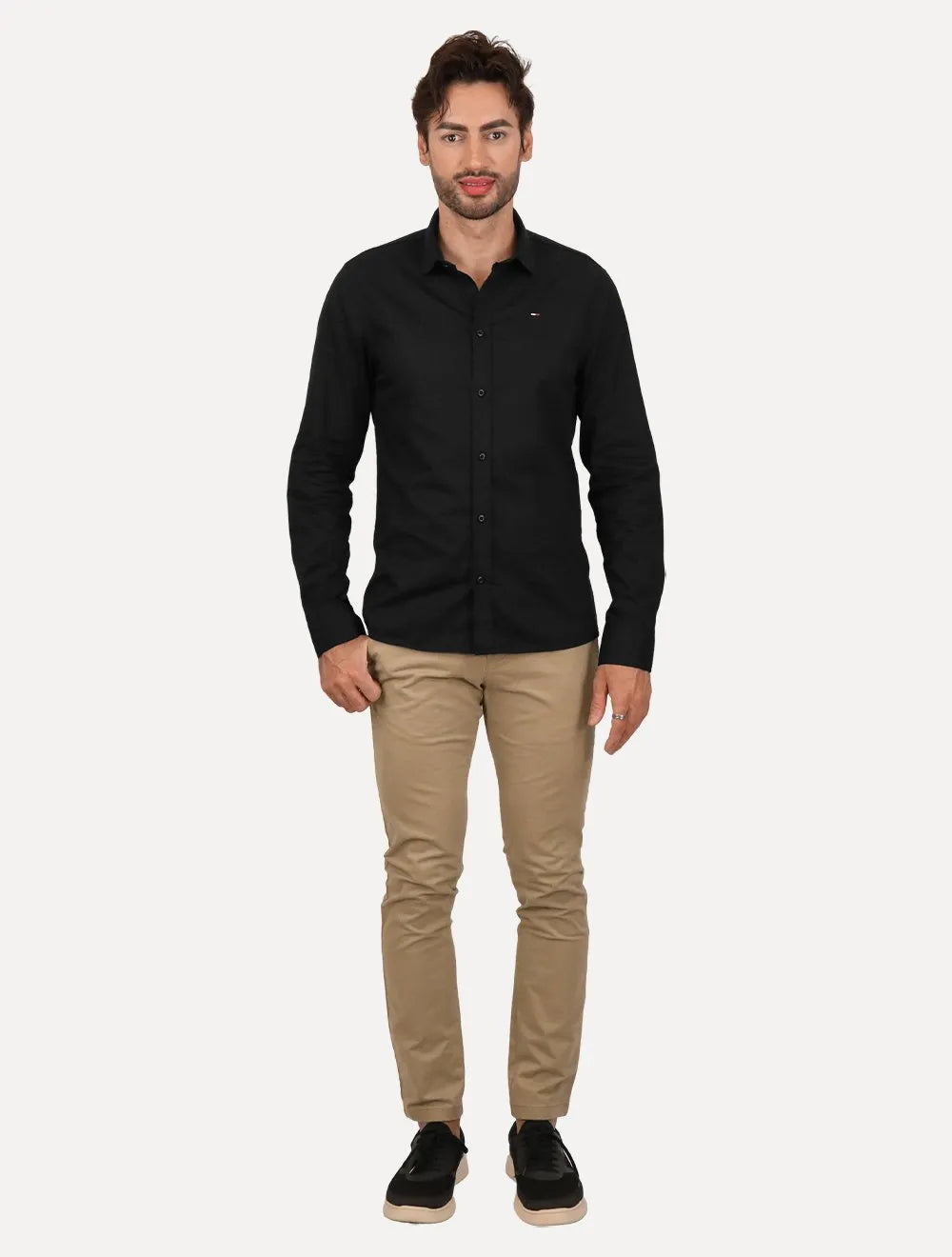 Camisa Tommy Jeans Masculina Slim Original Stretch Preta