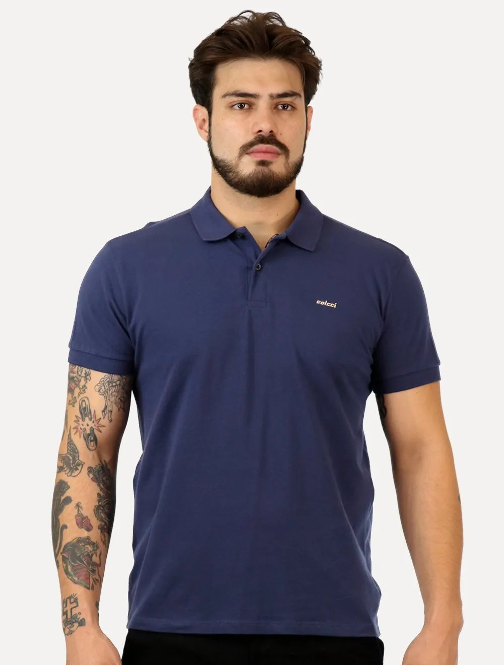 Polo Colcci Masculina Piquet Light Logo Azul Marinho
