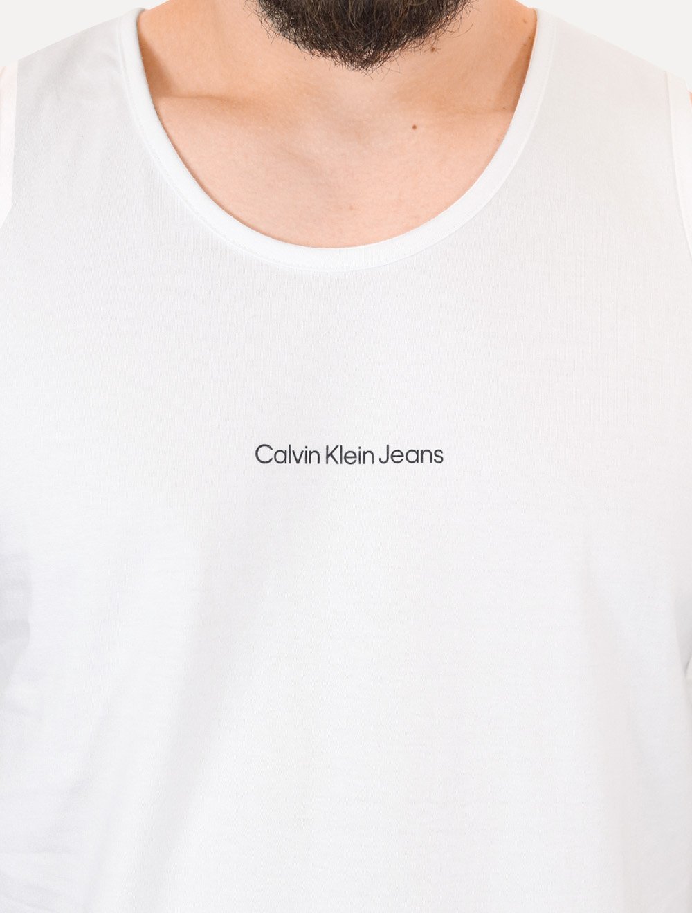 Regata Calvin Klein Jeans Masculina Front Logo Neck Stripe Branca