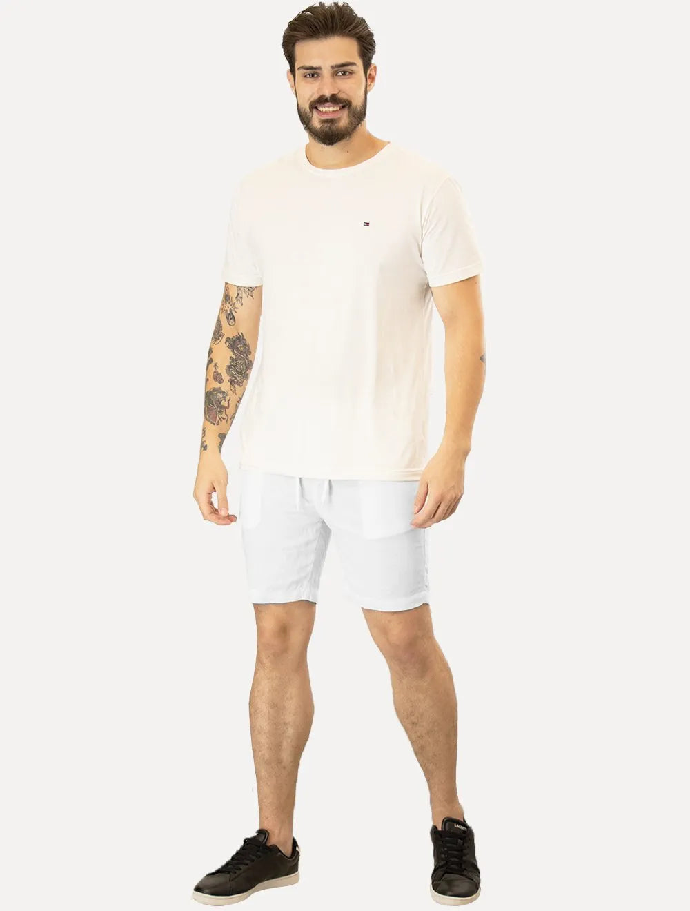 Bermuda Calvin Klein Jeans Masculina Elástico Linen Tag Branca