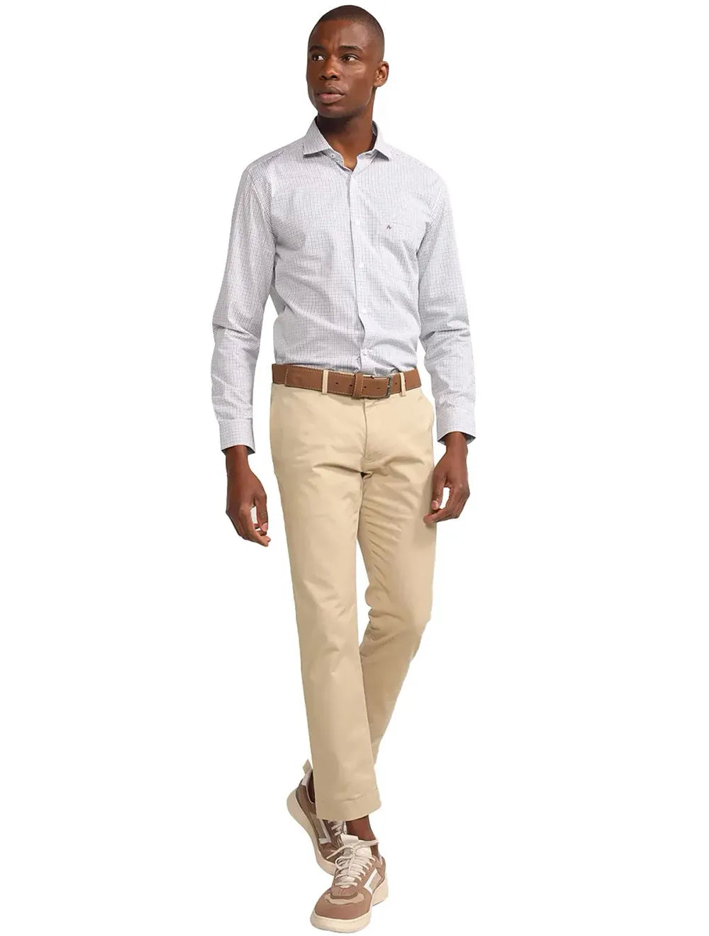 Camisa Aramis Masculina Regular Tricoline Micro Grid Xadrez Azul Preta Branca