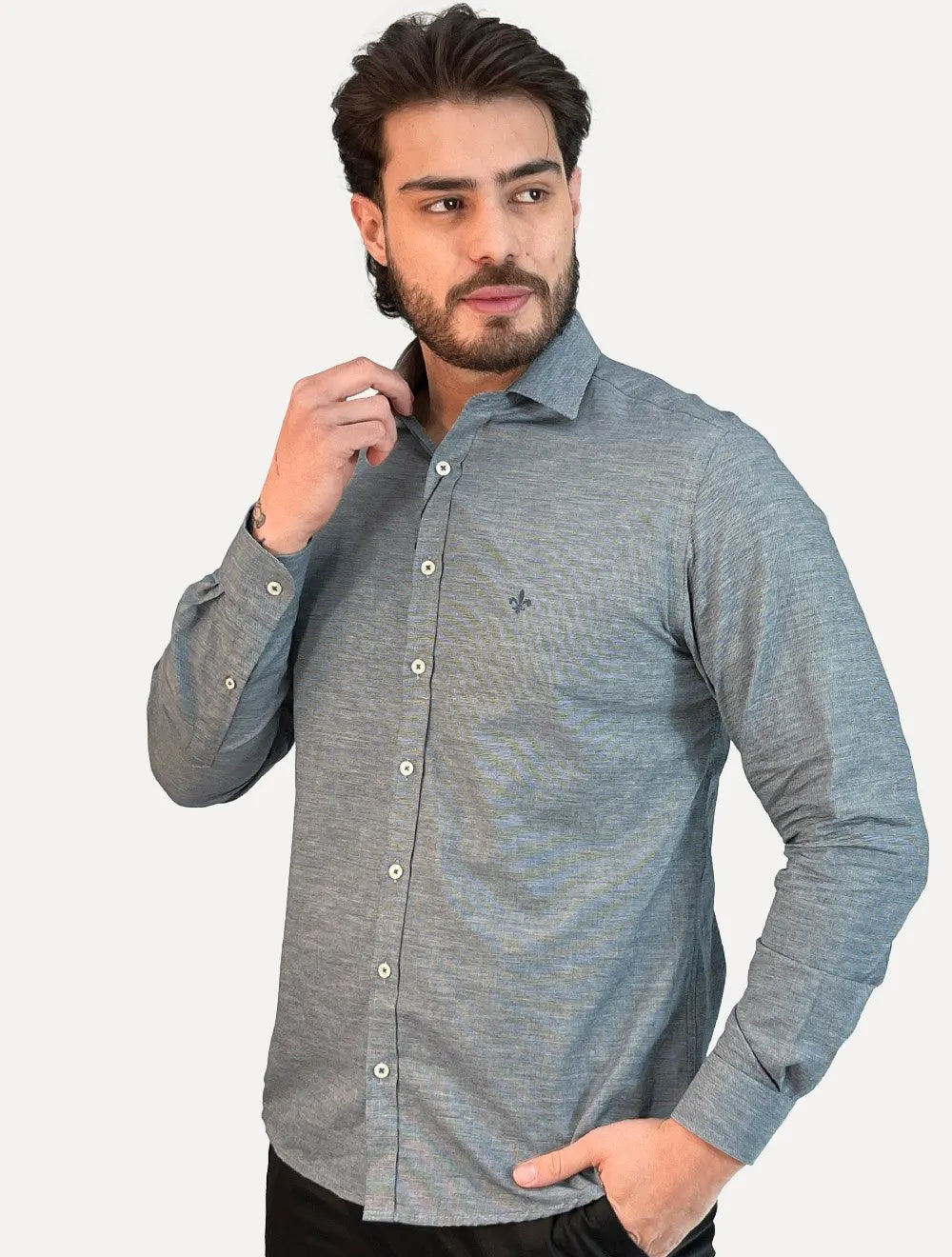 Camisa Dudalina Masculina Slim Fit Superfine Cotton Striped Azul Marinho