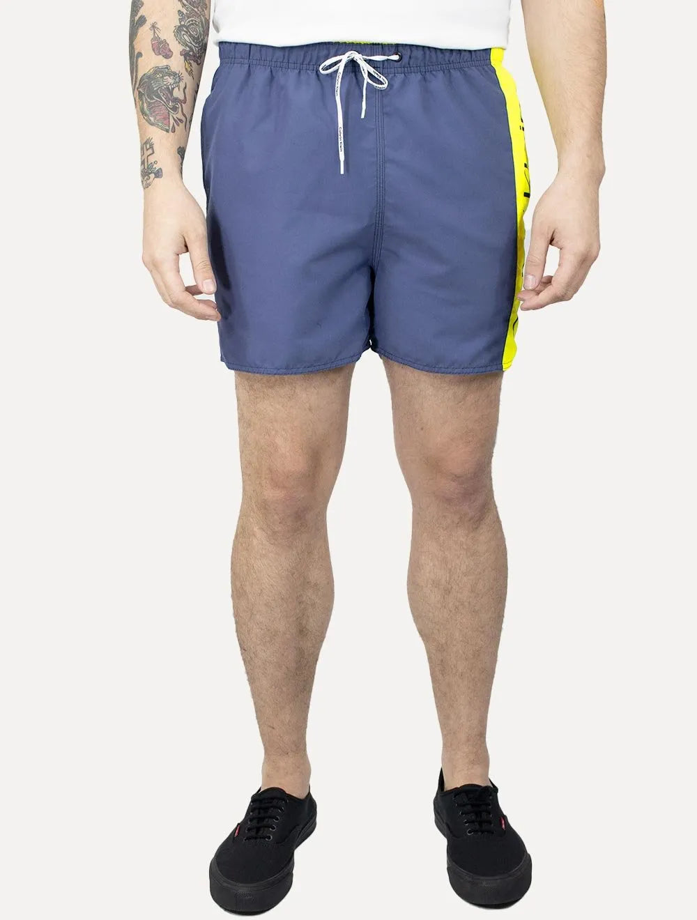 Short Calvin Klein Swimwear D'Água Yellow Vertical Azul Escuro