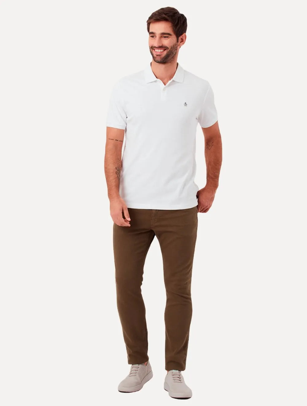 Polo Original Penguin Masculina Piquet Lisa Patch Branca
