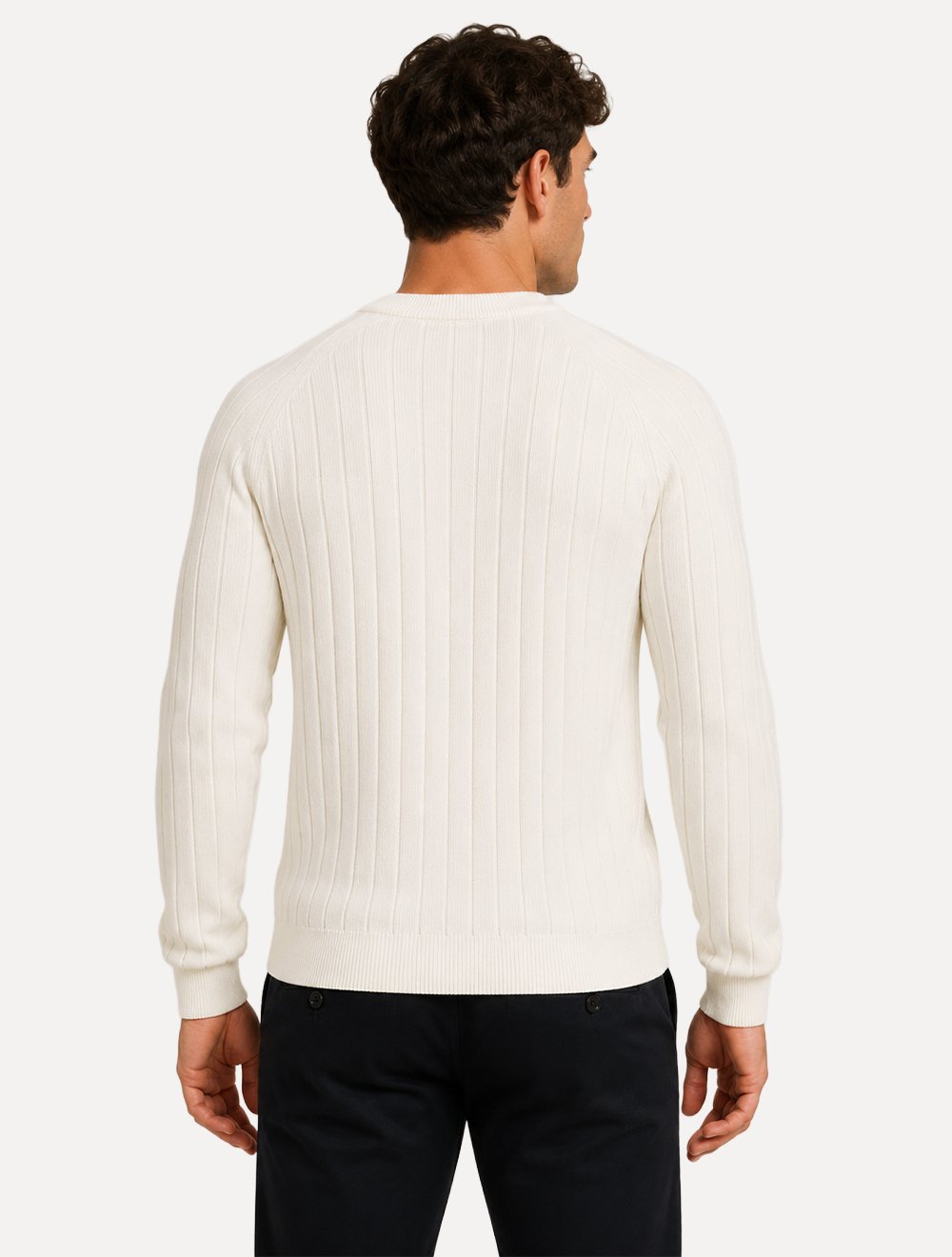 Suéter Dixen Masculino Tricot Manga Longa Texturizada Vertical Off White