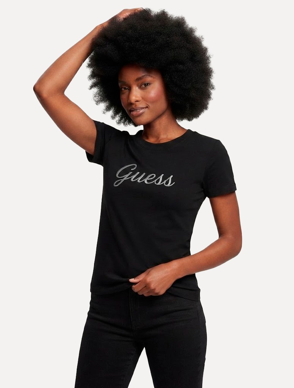 Camiseta Guess Feminina Signature Embroidery Logo Preta