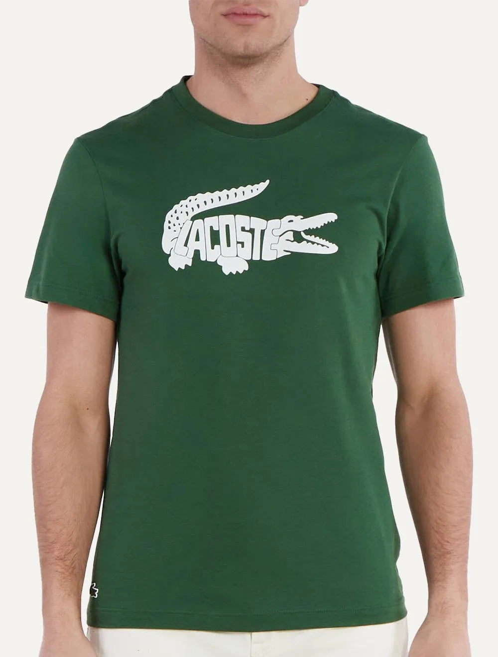 Camiseta Lacoste Masculina Regular Sport Dry Print Logo Verde Escuro