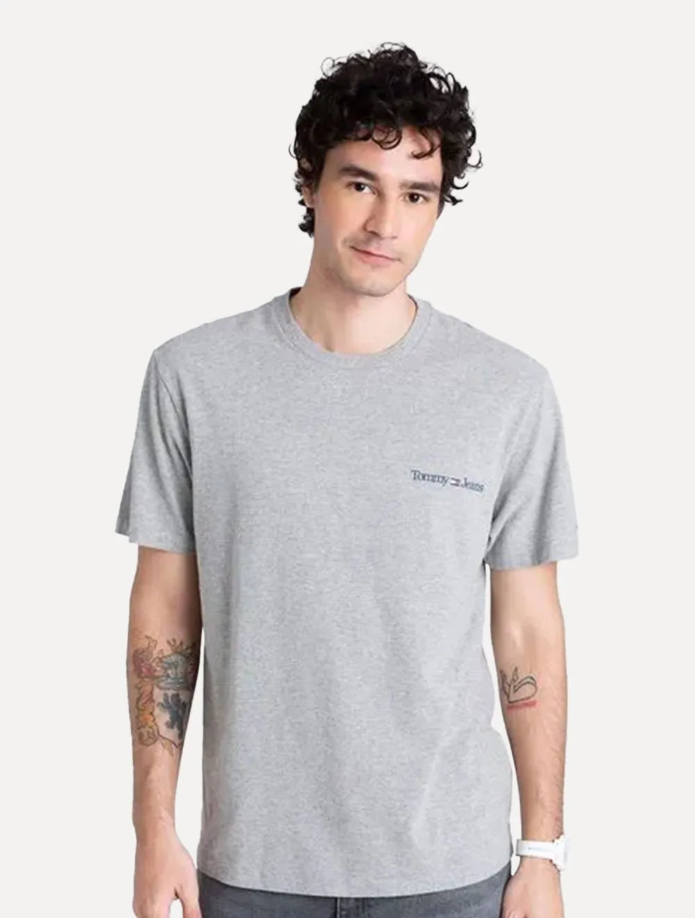 Camiseta Tommy Jeans Masculina Classic Linear Chest Cinza Mescla
