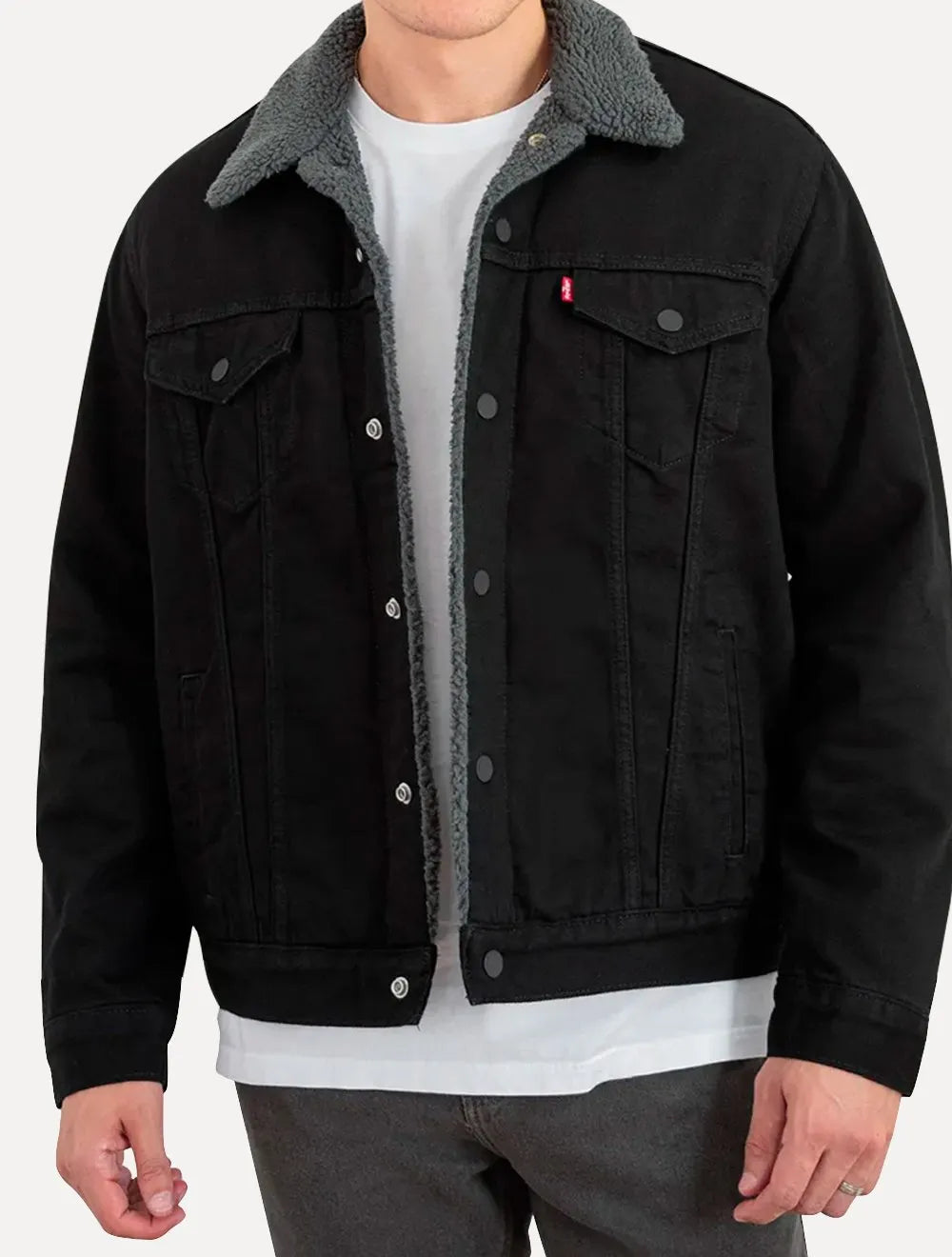 Jaqueta Jeans Levis Masculina Sherpa Trucker Preta
