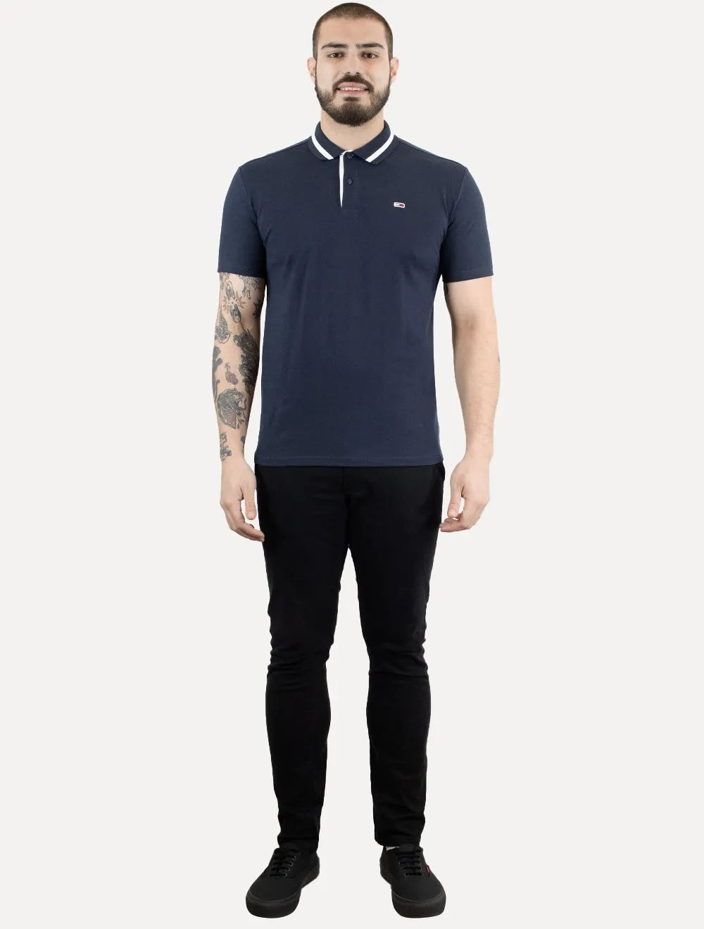 Polo Tommy Jeans Masculina Piquet Regular Tipped Stretch Azul Marinho