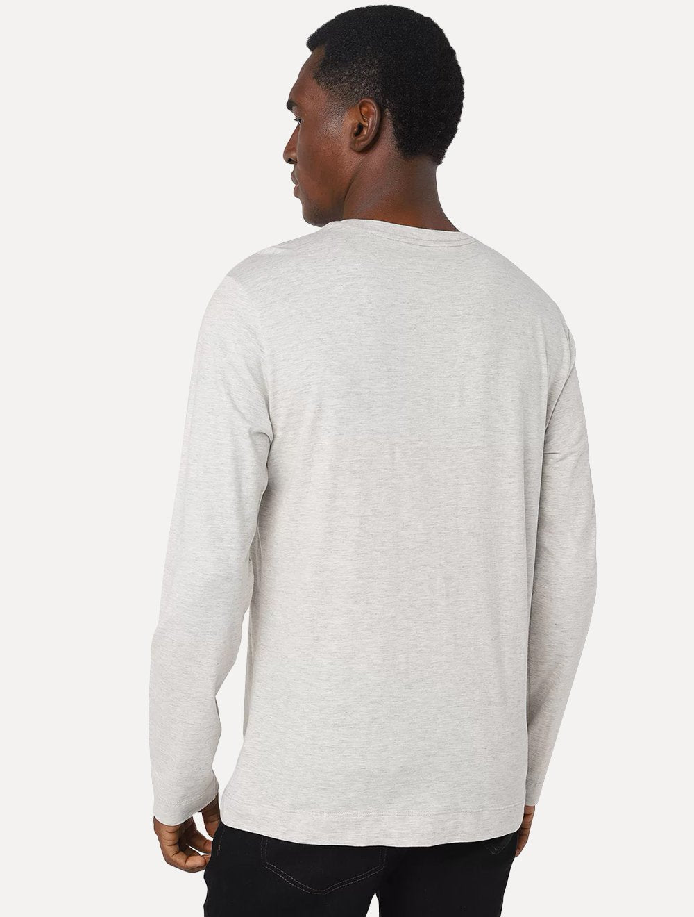 Camiseta Aramis Masculina Manga Longa Lisa Bordado Gola Areia Mescla