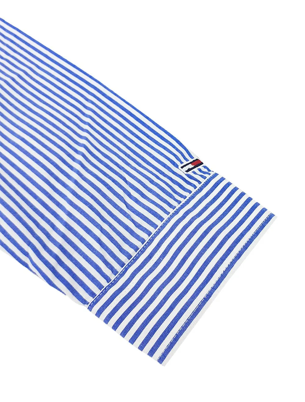 Camisa Tommy Jeans Masculina Striped Linen Blend Pocket Branca Azul Royal