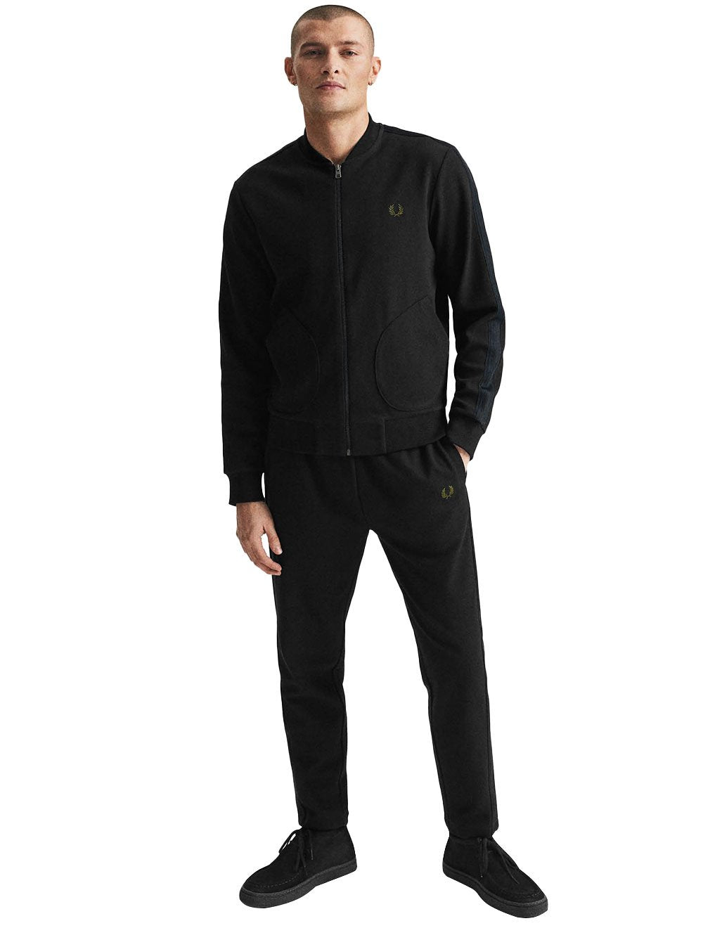 Jaqueta Fred Perry Masculina Knitted Tape Track Preta
