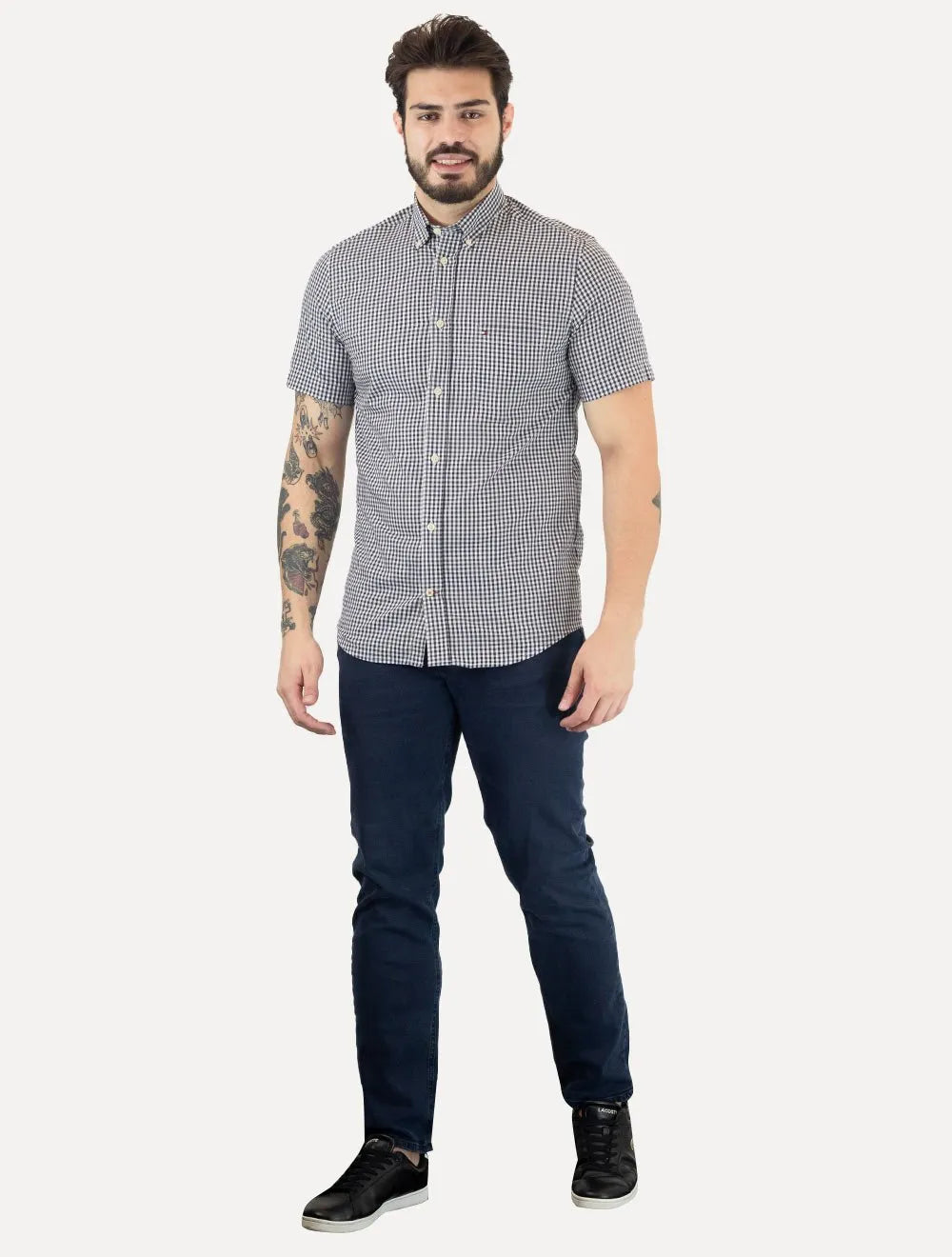 Camisa Tommy Hilfiger Masculina Manga Curta Pocket Gingham Marinho