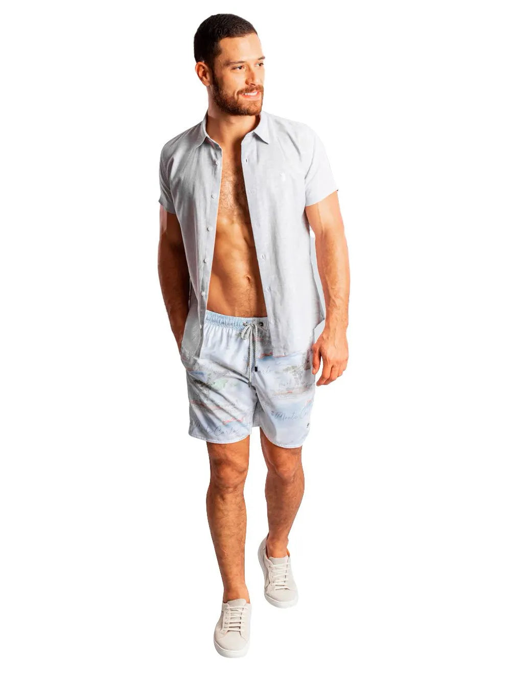 Short Sergio K Masculino D'Água Beachwear Monte Carlo Branco