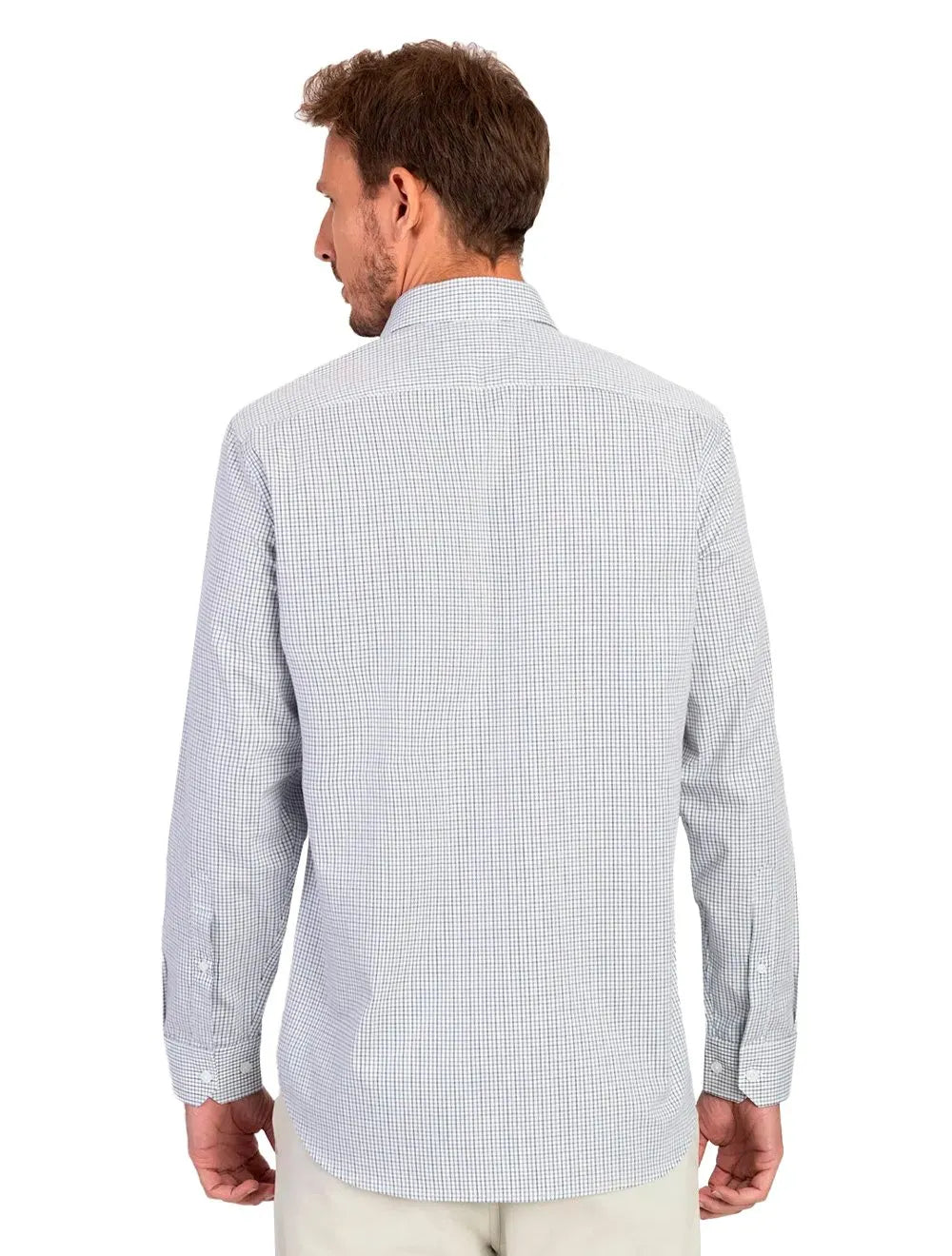 Camisa Aramis Regular Tricoline Micro Xadrez Branca/Azul