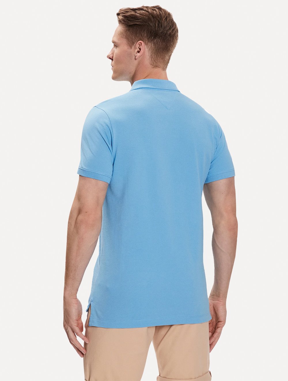 Polo Tommy Jeans Masculina Slim Piquet Flag Placket Azul Claro