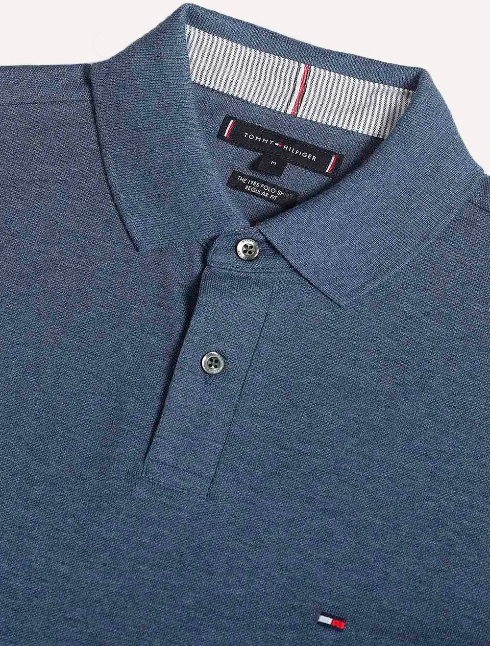 Polo Tommy Hilfiger Masculina Regular Piquet 1985 Azul Jeans Mescla